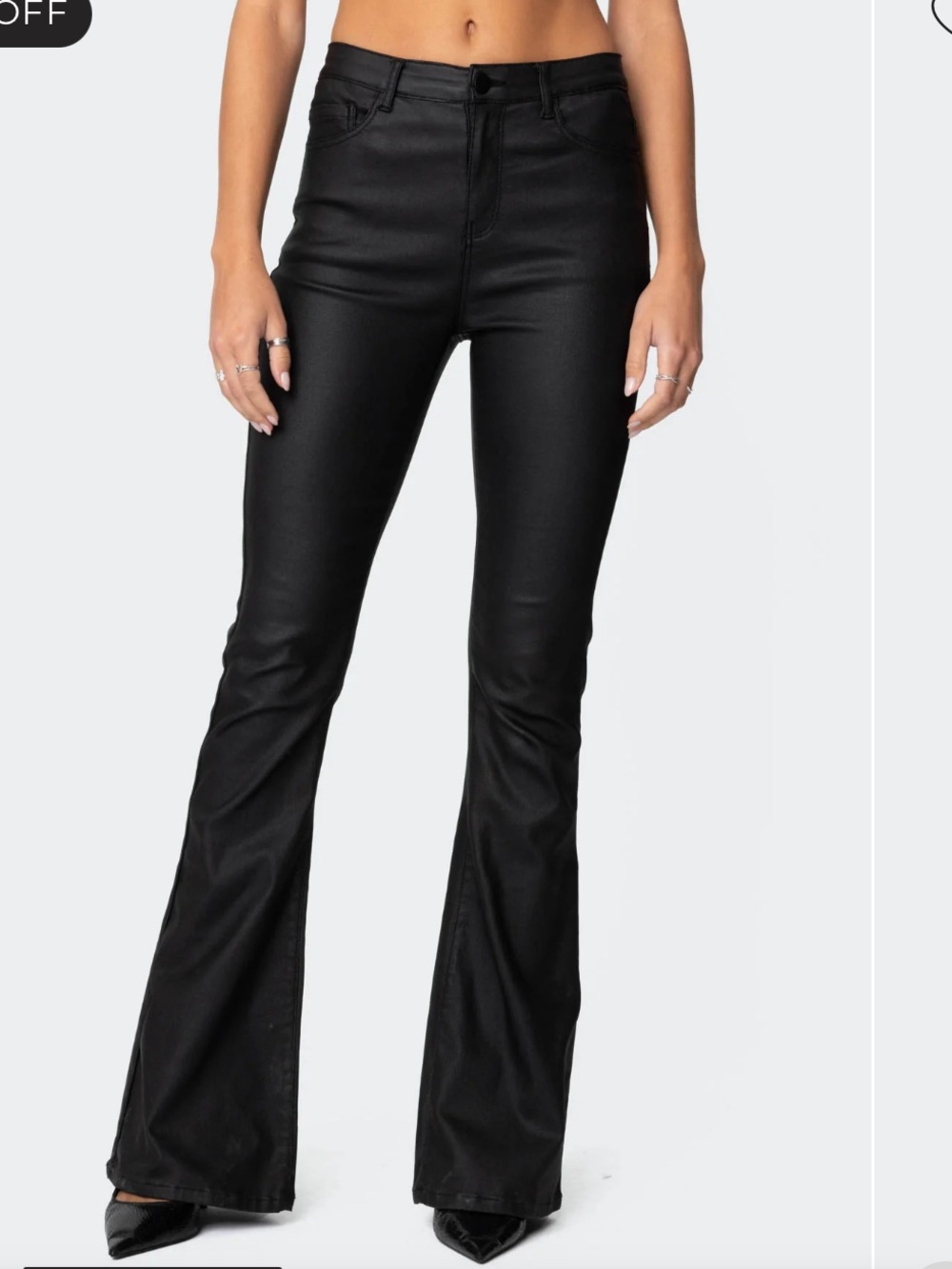 Edikted Luna Black faux leather flare jeans